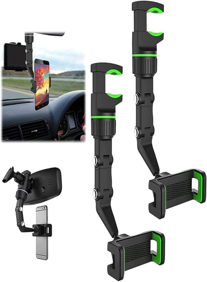 ELETON Rearview Mirror Car Phone Holder, 360 Degrees Car Rearview Mirror Mount Phone GPS Holder, Cell Phone Holder Car Mount Universal Rotating Adjustable Smartphone Holder(2PCS Green)